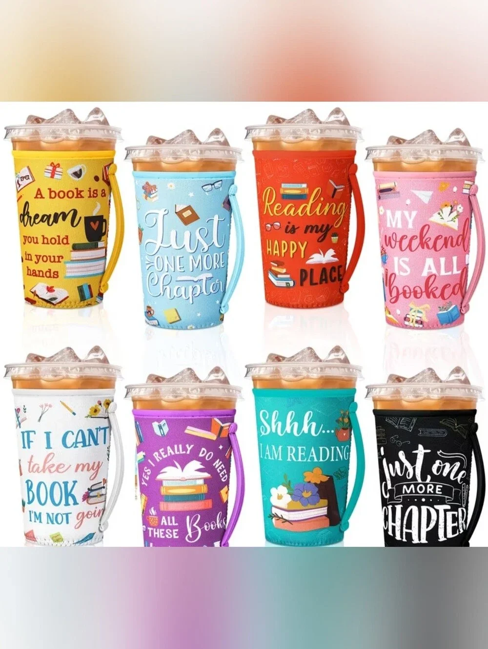 Set of 4 Random Book Lover Tumbler Sleeve Covers